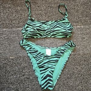 Xhilaration Teal and Black Zebra Print Bikini Set